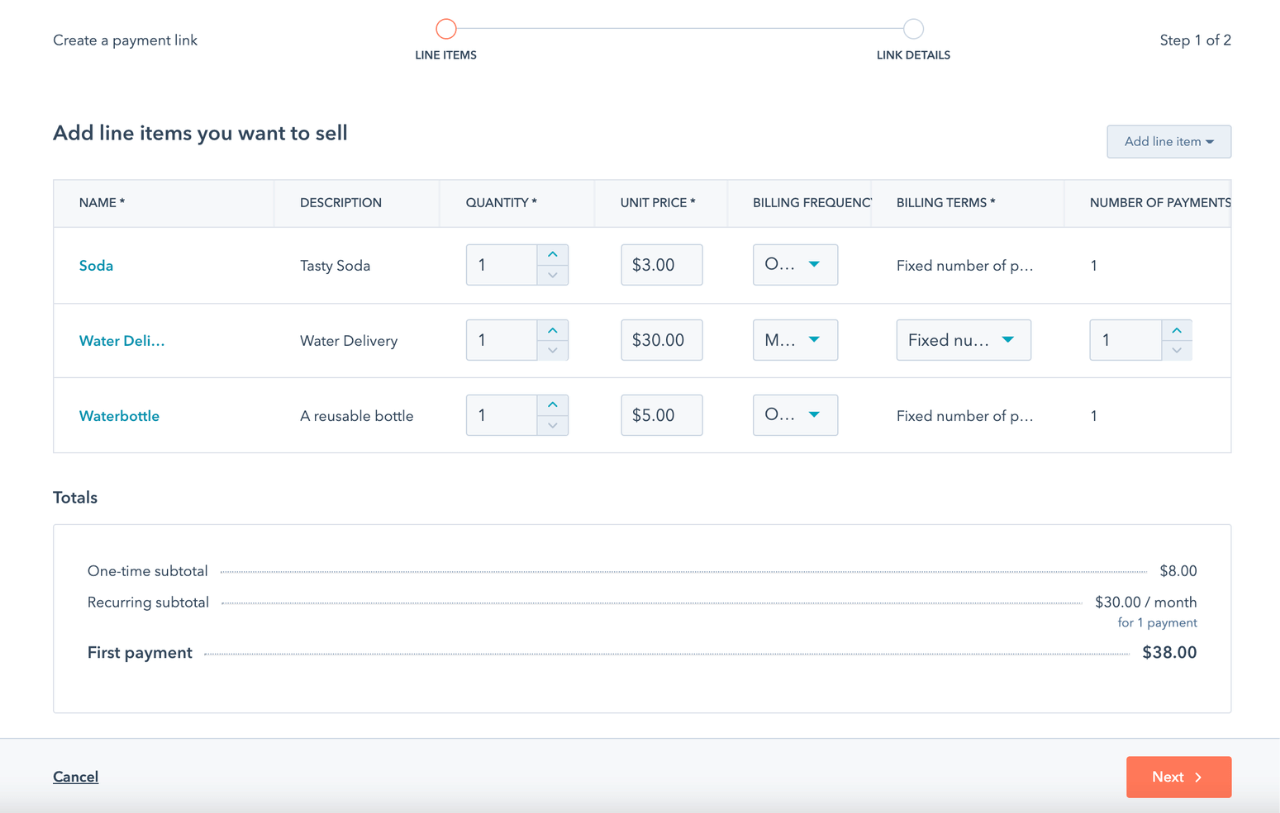 productos en hubspot